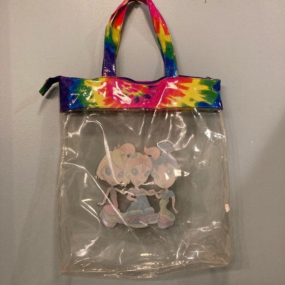 Vintage Lisa Frank Fab Friends clear tote bag with tie dye handles with zipper - Picture 2 of 3